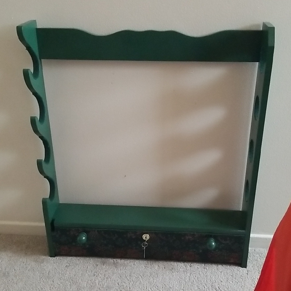 Solid Wood Green Wall-Mounted Shelf with Lockable Drop Drawer With Metal Plate